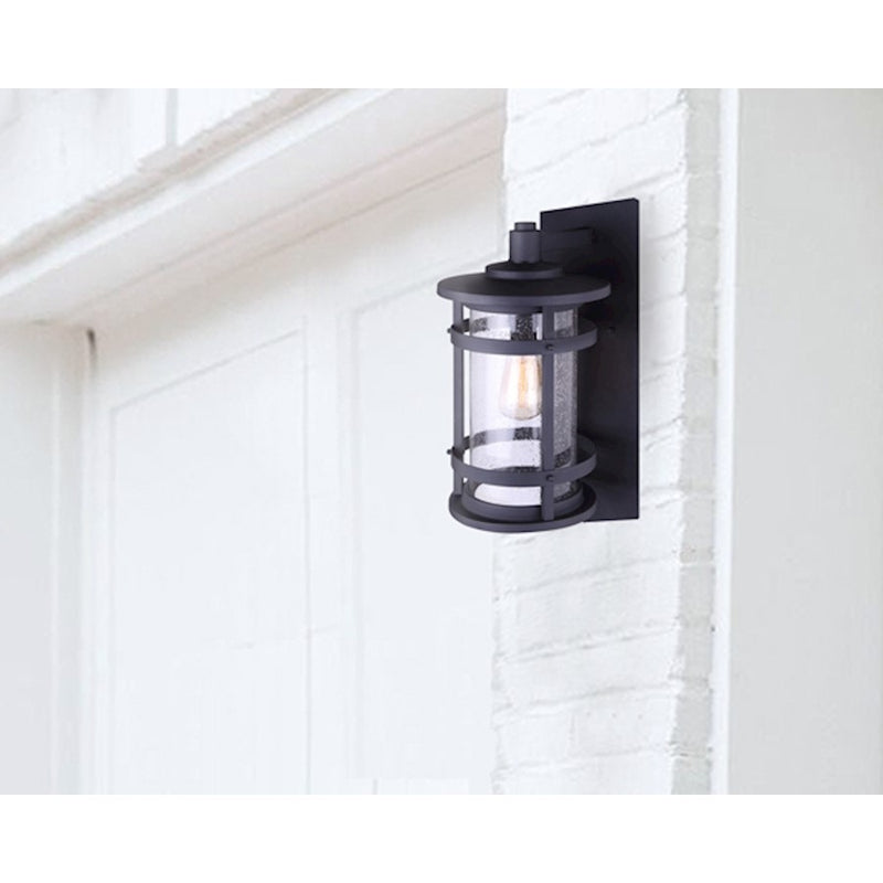 Canarm Duffy 6in 1-Light Outdoor Wall Sconce | Matte Black Seeded Glass | Porch & Entryway | 6 x 8 x 15 in | Model IOL340BK