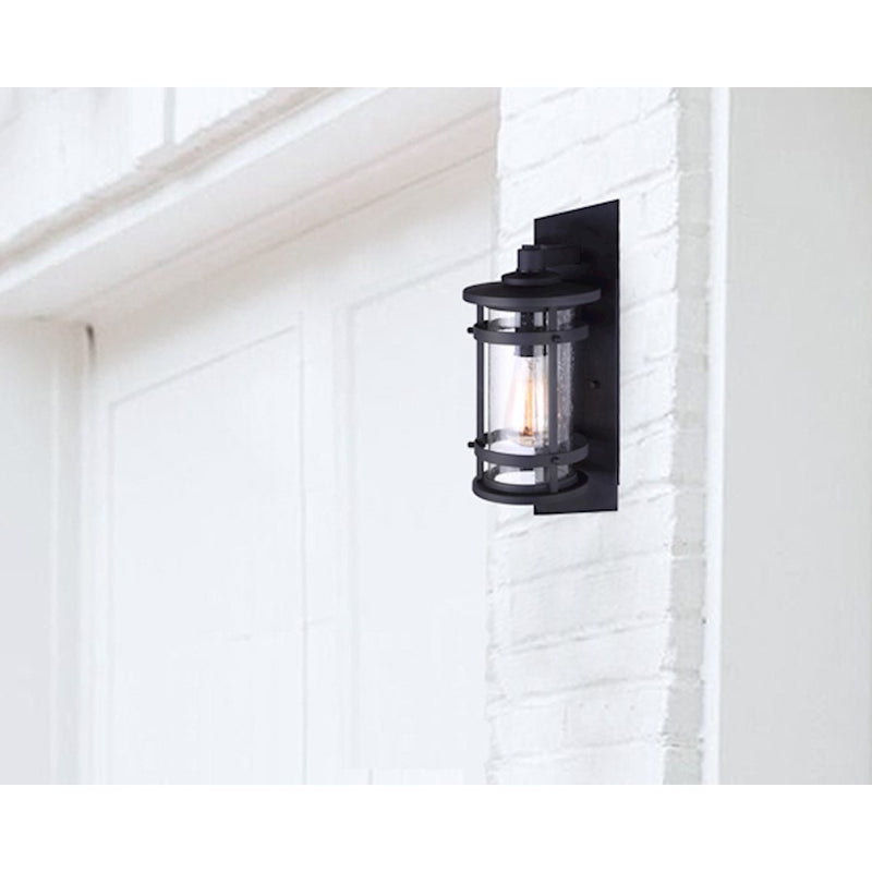 Canarm Duffy 9in 1-Light Outdoor Wall Sconce | Matte Black Seeded Glass | Porch & Entryway | 10 x 12 x 20 in | Model IOL341BK