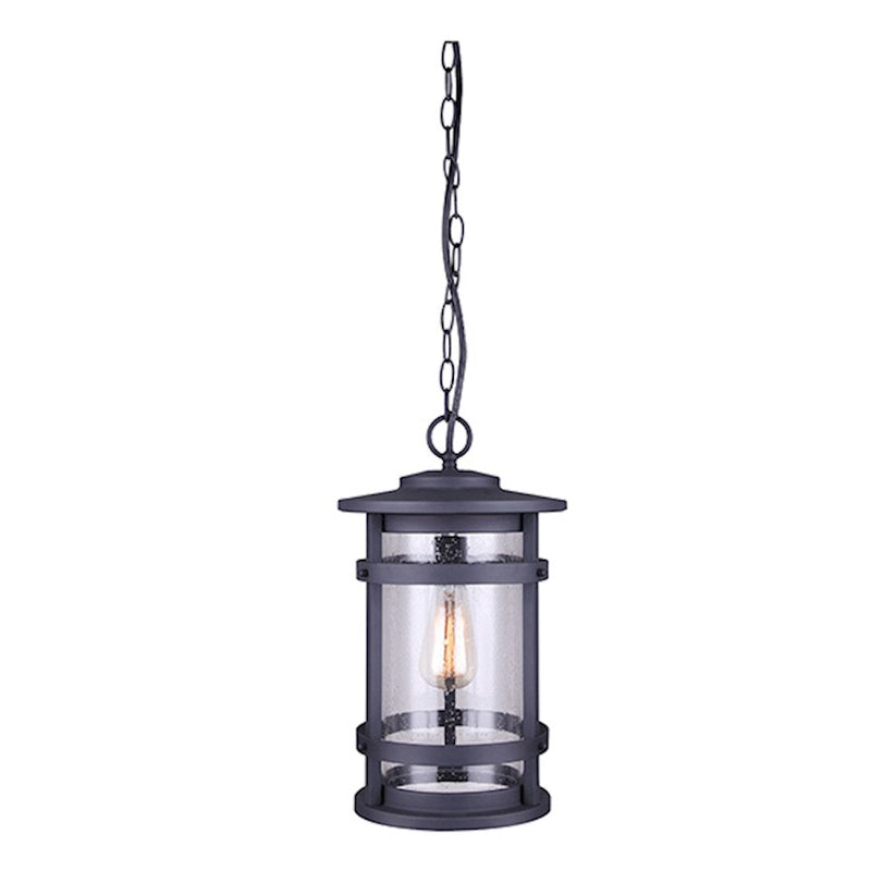 Canarm Duffy 10in 1-Light Outdoor Pendant | Matte Black and Seeded Glass | Covered Porch & Entryway | 10 x 16 in | Model IOL343BK