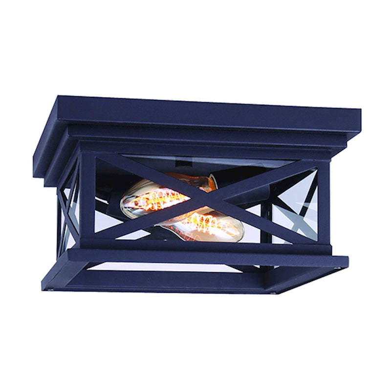 Canarm Elm 12in 2-Light Outdoor Flush Mount | Modern Black Metal and Clear Glass | Covered Porch & Entryway | 12 x 12 x 6.25 in | Model IOL400BK