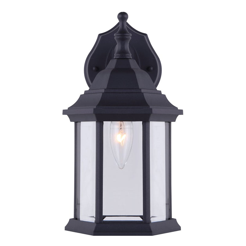 Canarm Madison 6in 1-Light Outdoor Lantern | Black Metal and Clear Beveled Glass | Entryway & Patio | 6 x 8 x 12 in | Model IOL410