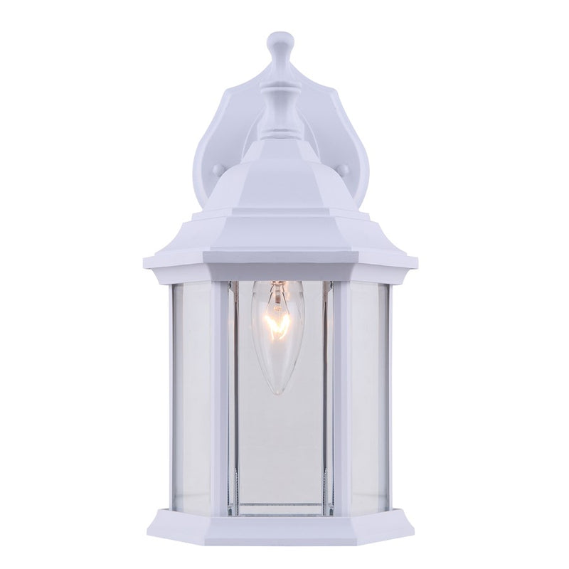 Canarm Madison 12in 1-Light Outdoor Lantern | White and Clear Beveled Glass | Porch, Deck & Entryway | 6.25 x 8 x 12 in | Model IOL411