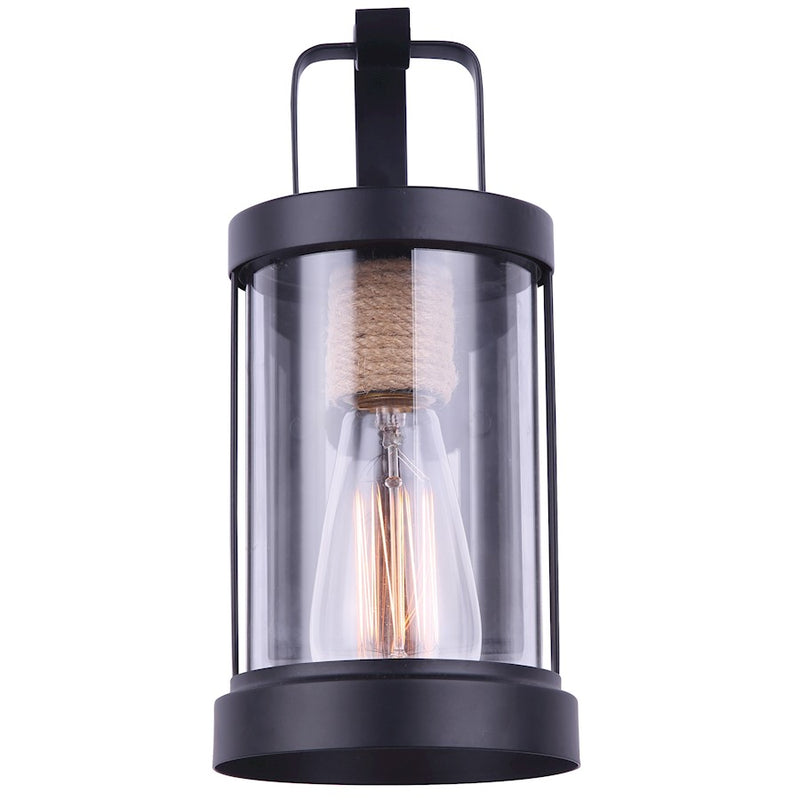 Canarm Delano 12in 1-Light Outdoor Wall Sconce | Matte Black and Rope | Entryway & Patio | 5.12 x 7.12 x 11.5 in | Model IOL457BKR