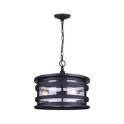 Canarm Duffy 17in 3-Light Outdoor Pendant | Industrial Matte Black and Seeded Glass | Covered Patio & Entryway | 17 x 17 x 14 in | Model IOL520BK