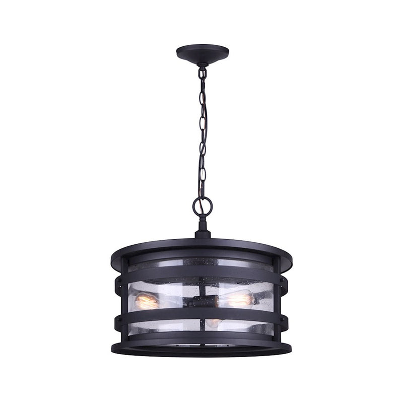 Canarm Duffy 17in 3-Light Outdoor Pendant | Industrial Matte Black and Seeded Glass | Covered Patio & Entryway | 17 x 17 x 14 in | Model IOL520BK