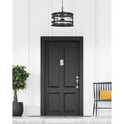 Canarm Duffy 17in 3-Light Outdoor Pendant | Industrial Matte Black and Seeded Glass | Covered Patio & Entryway | 17 x 17 x 14 in | Model IOL520BK