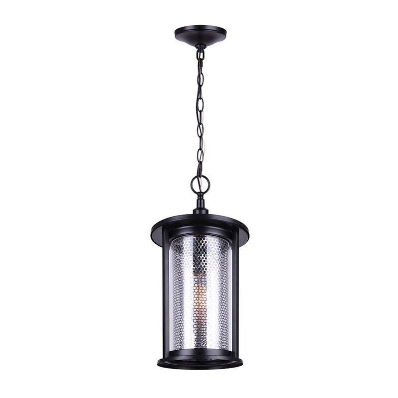 Canarm Julee 9.5in 1-Light Outdoor Pendant | Industrial Matte Black and Chrome Mesh Glass | Covered Patio & Entryway | Model IOL525BKC