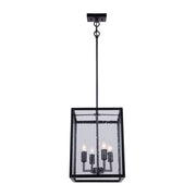 Canarm Newport 12in 4-Light Outdoor Pendant | Modern Matte Black and Seeded Glass | Patio & Entryway | 11.5 x 11.5 x 26.5 in | Model IOL533BK