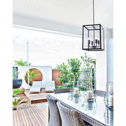 Canarm Newport 12in 4-Light Outdoor Pendant | Modern Matte Black and Seeded Glass | Patio & Entryway | 11.5 x 11.5 x 26.5 in | Model IOL533BK