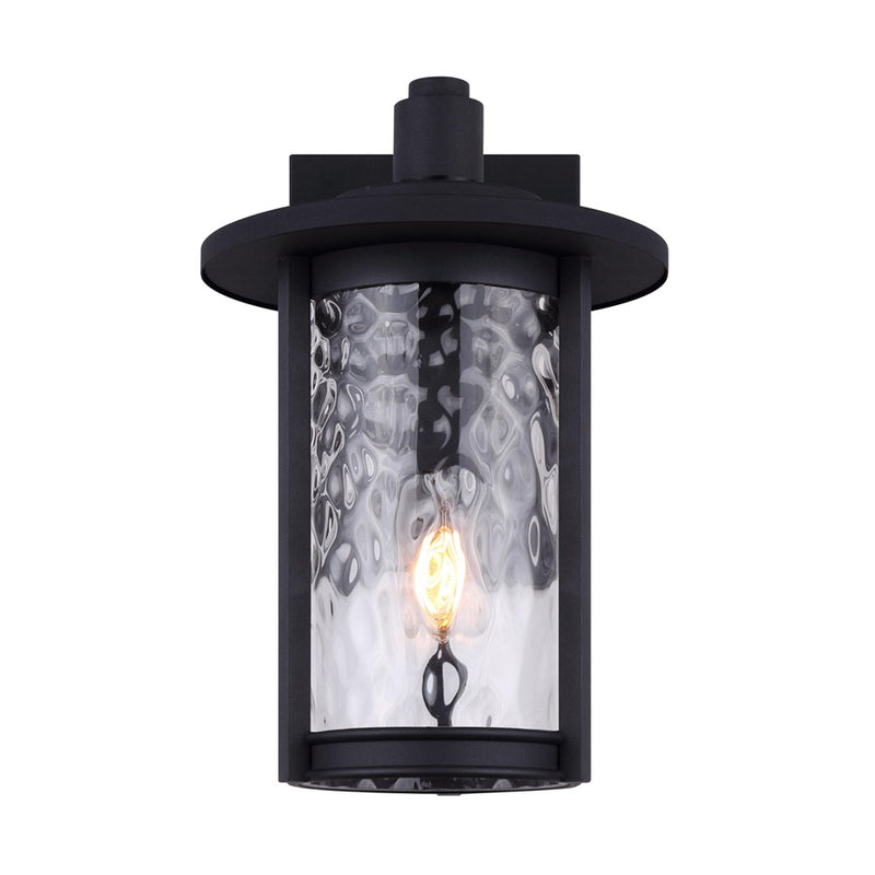 Canarm Leon 11in 1-Light Outdoor Lantern | Traditional Black and Watermark Glass | Porch & Walkway | 9.5 x 11.38 x 14.5 in | Model IOL567BK