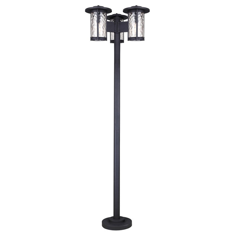 Canarm Leon 3-Light 25in Outdoor Post Lantern | Black Sand Finish and Watermark Glass | Driveway & Garden | 25 x 25 x 84 in | Model IOL568BK