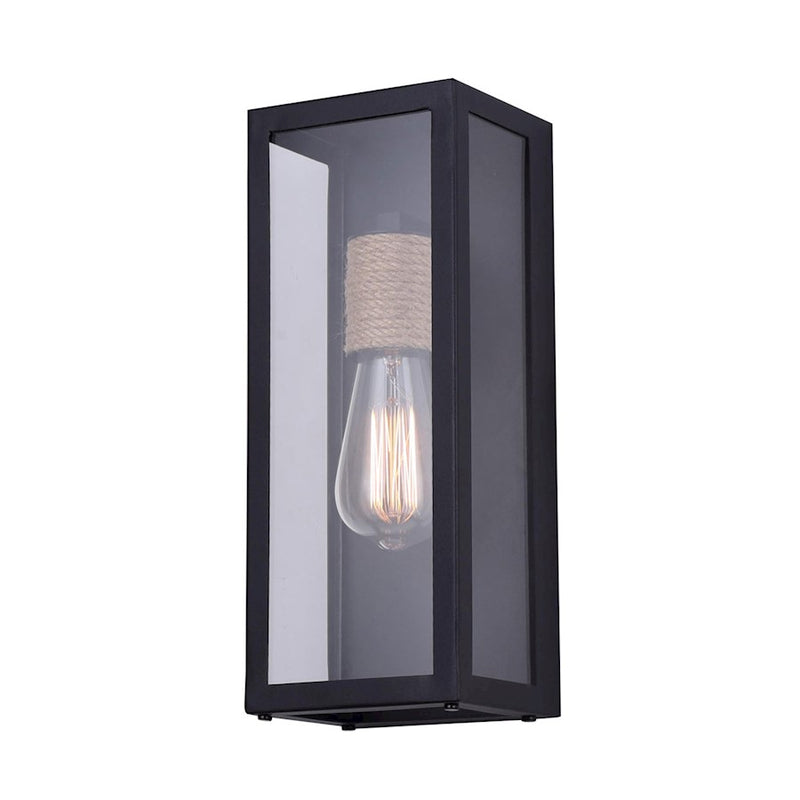 Canarm Kilian 1-Light Outdoor Down Light | Black Metal & Rope with Clear Glass | Entryway & Patio Wall Light | 5 x 4.5 x 13 in | Model IOL580BKR