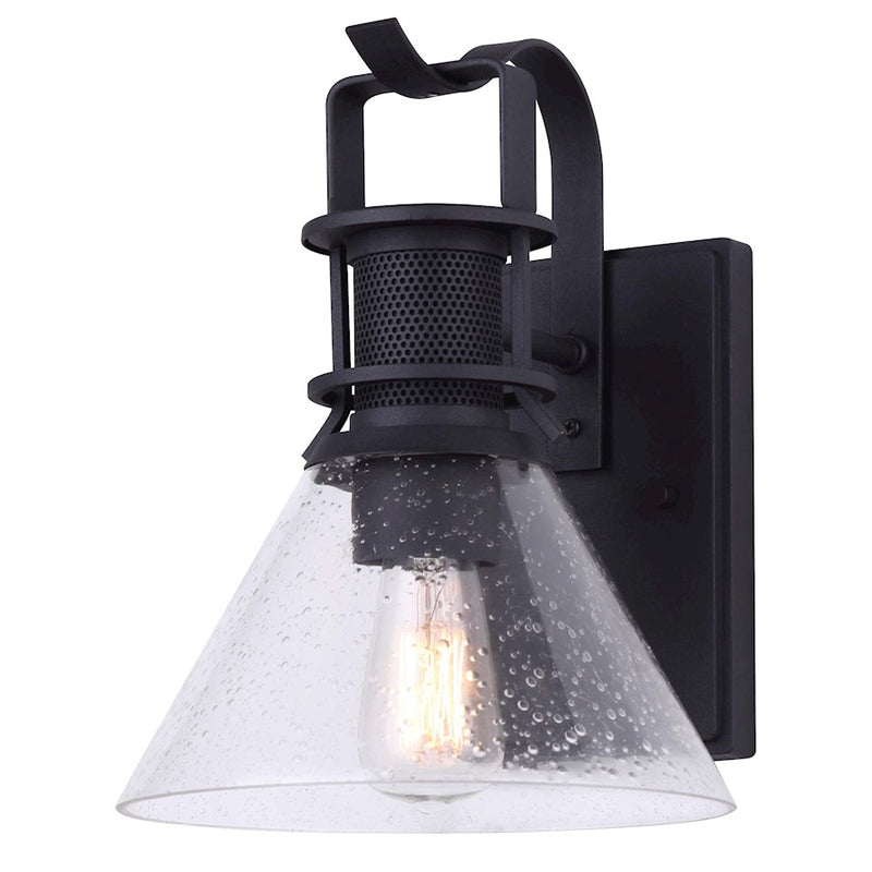 Canarm Avery 8in 1-Light Outdoor Down Light | Modern Black Metal and Seeded Glass Shade | Entryway & Patio | 8.75 x 7.88 x 10.38 in | Model IOL587BK