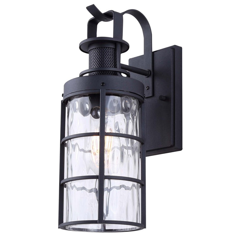 Canarm Winslet 15in 1-Light Outdoor Lantern | Black Metal and Watermark Glass | Entryway & Porch | 5 x 7 x 15 in | Model IOL610BK