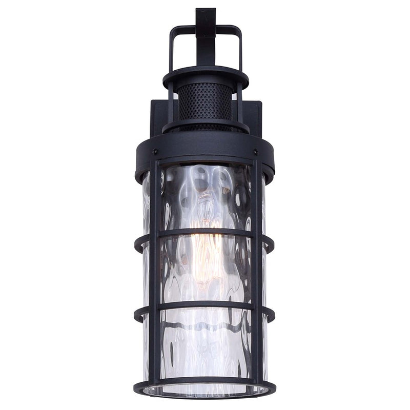 Canarm Winslet 15in 1-Light Outdoor Lantern | Black Metal and Watermark Glass | Entryway & Porch | 5 x 7 x 15 in | Model IOL610BK