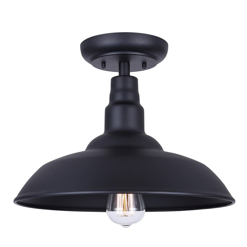 Canarm Valec 14in 1-Light Outdoor Flush Mount | Rustic Sand Black Metal Shade | Covered Porch & Entryway | 14 x 14 x 10.5 in | Model IOL695BK