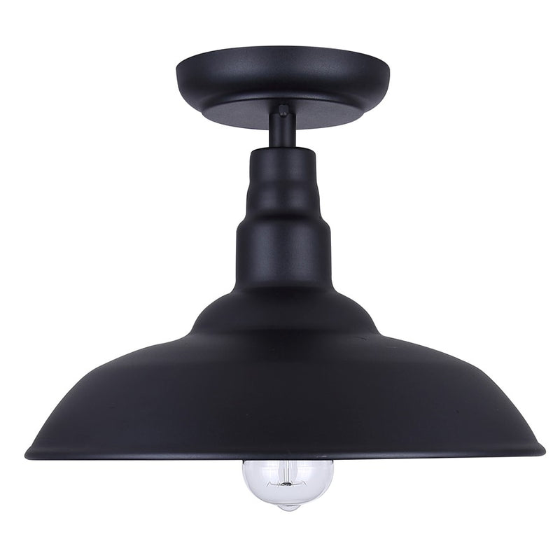 Canarm Valec 14in 1-Light Outdoor Flush Mount | Rustic Sand Black Metal Shade | Covered Porch & Entryway | 14 x 14 x 10.5 in | Model IOL695BK