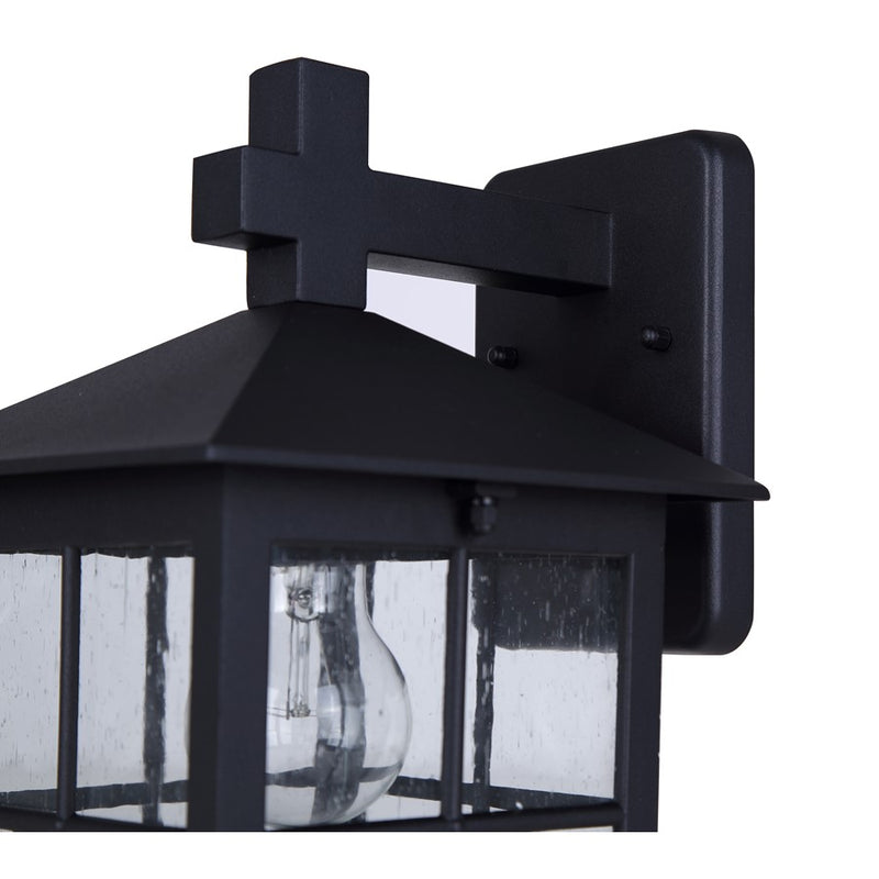 Canarm Dom 11.5in 1-Light Outdoor Lantern | Traditional Sand Black Metal & Clear Seeded Glass | Porch & Entryway | Model IOL696BK