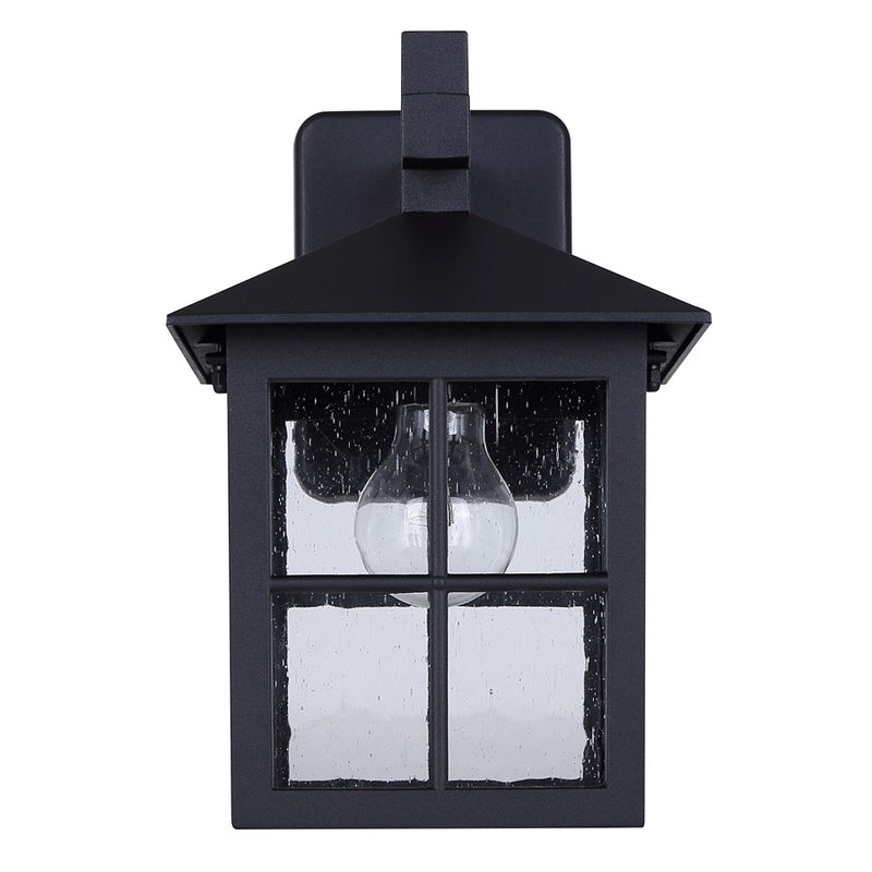 Canarm Dom 11.5in 1-Light Outdoor Lantern | Traditional Sand Black Metal & Clear Seeded Glass | Porch & Entryway | Model IOL696BK