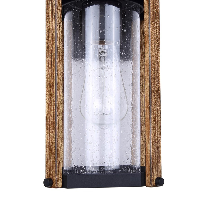 Canarm Aki 12in 1-Light Outdoor Lantern | Rustic Black & Wood Metal with Clear Seeded Glass | Porch & Patio | 7 x 5.6 x 12 in | Model IOL697BKW