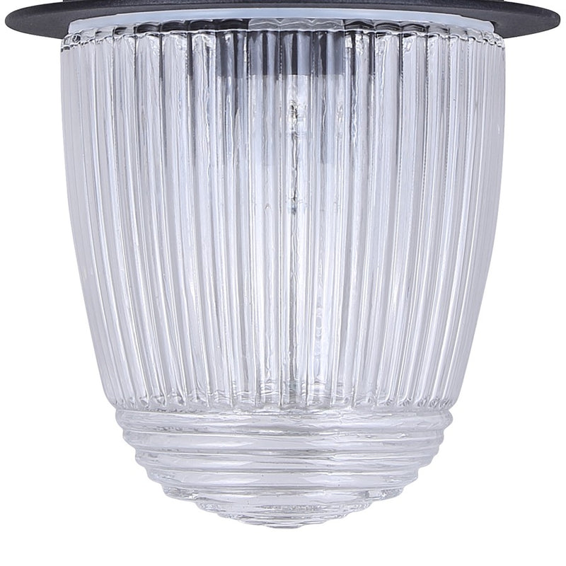 Canarm Seni 10in 1-Light Outdoor Lantern | Industrial Matte Black Metal & Clear Ribbed Glass | Porch & Pathway | 7 x 5 x 10 in | Model IOL698BK