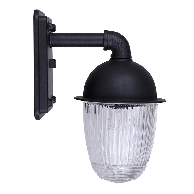 Canarm Seni 10in 1-Light Outdoor Lantern | Industrial Matte Black Metal & Clear Ribbed Glass | Porch & Pathway | 7 x 5 x 10 in | Model IOL698BK