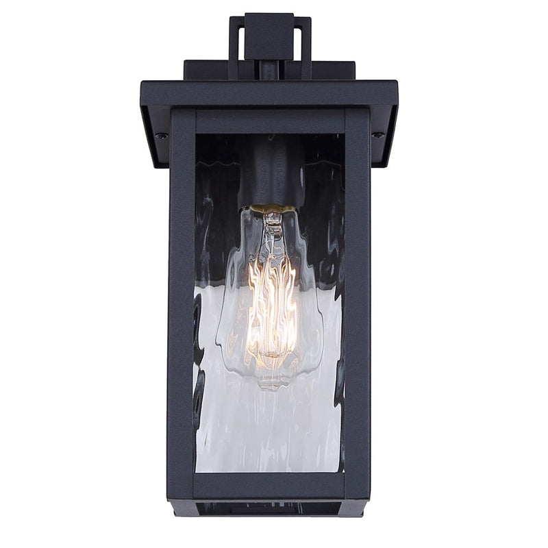 Canarm Shana 12in 1-Light Outdoor Wall Lantern | Modern Matte Black and Watermark Glass | Entryway & Porch | 7.5 x 6 x 12 in | Model IOL703BK