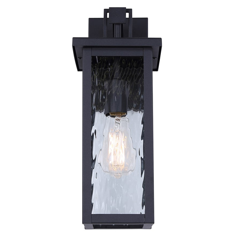 Canarm Shana 16in 1-Light Outdoor Wall Lantern | Modern Matte Black and Watermark Glass | Entryway & Patio | 7.5 x 6 x 16 in | Model IOL704BK