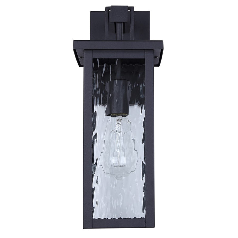 Canarm Shana 16in 1-Light Outdoor Wall Lantern | Modern Matte Black and Watermark Glass | Entryway & Patio | 7.5 x 6 x 16 in | Model IOL704BK