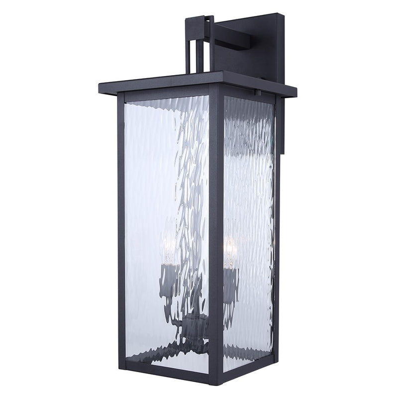 Canarm Shana 22in 2-Light Outdoor Wall Lantern | Modern Matte Black and Watermark Glass | Entryway & Patio | 10.5 x 8.75 x 22 in | Model IOL705BK