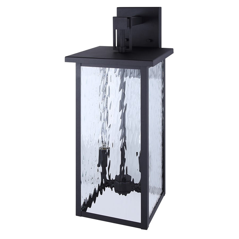 Canarm Shana 22in 2-Light Outdoor Wall Lantern | Modern Matte Black and Watermark Glass | Entryway & Patio | 10.5 x 8.75 x 22 in | Model IOL705BK