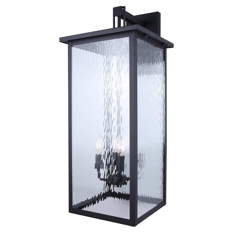 Canarm Shana 30in 4-Light Outdoor Wall Lantern | Modern Matte Black and Watermark Glass | Entryway & Patio | 14.25 x 12 x 30 in | Model IOL706BK