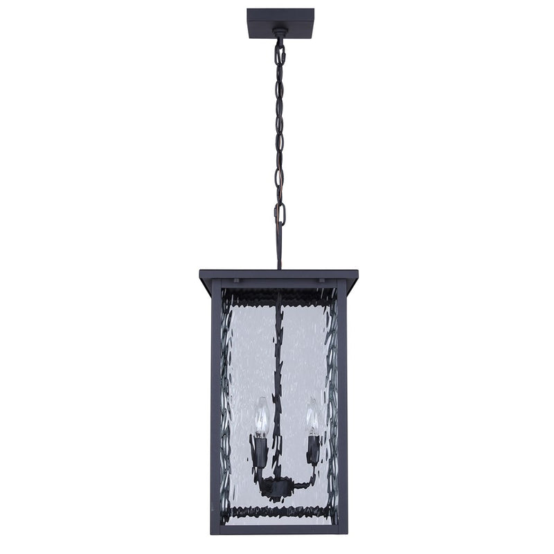 Canarm Shana 11in 3-Light Outdoor Pendant | Modern Black and Watermark Glass | Covered Patio & Entryway | 11 x 11 x 22 in | Model IOL707BK