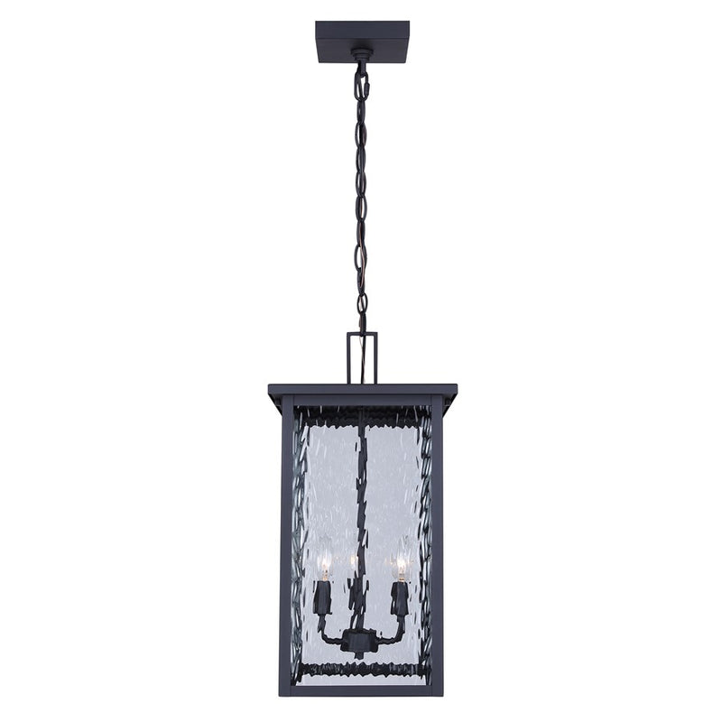Canarm Shana 11in 3-Light Outdoor Pendant | Modern Black and Watermark Glass | Covered Patio & Entryway | 11 x 11 x 22 in | Model IOL707BK
