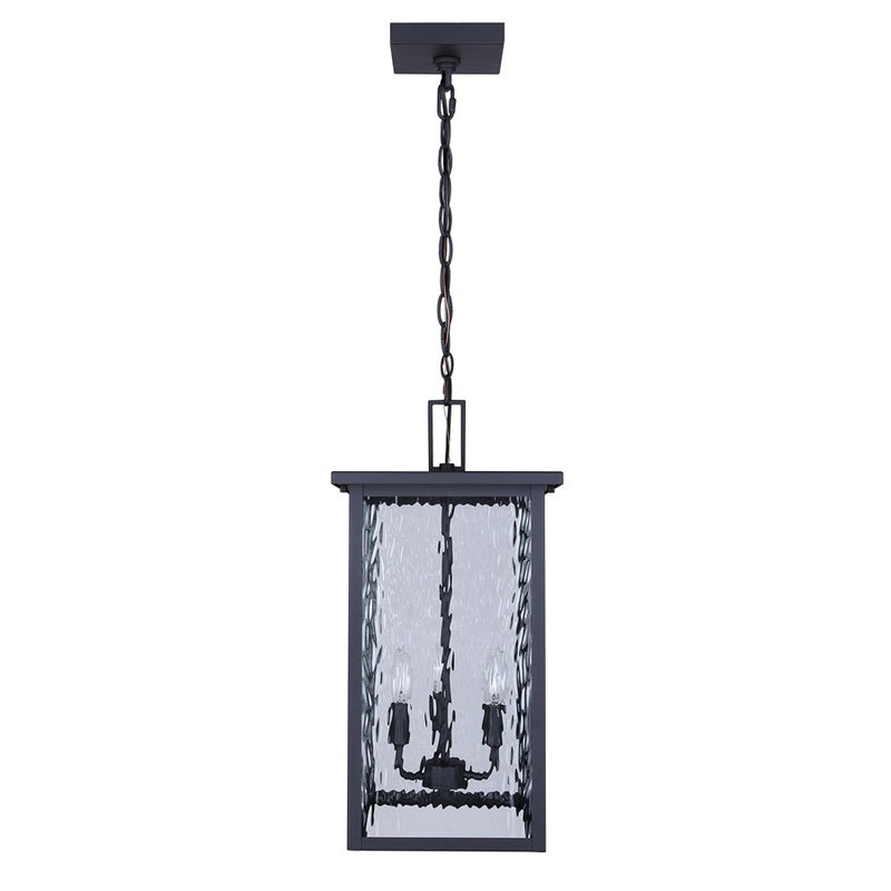 Canarm Shana 11in 3-Light Outdoor Pendant | Modern Black and Watermark Glass | Covered Patio & Entryway | 11 x 11 x 22 in | Model IOL707BK