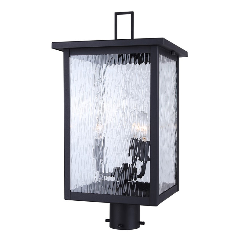Canarm Shana 11in 3-Light Outdoor Post Lantern | Modern Black and Watermark Glass | Driveway & Entrance | 11 x 11 x 22 in | Model IOL708BK