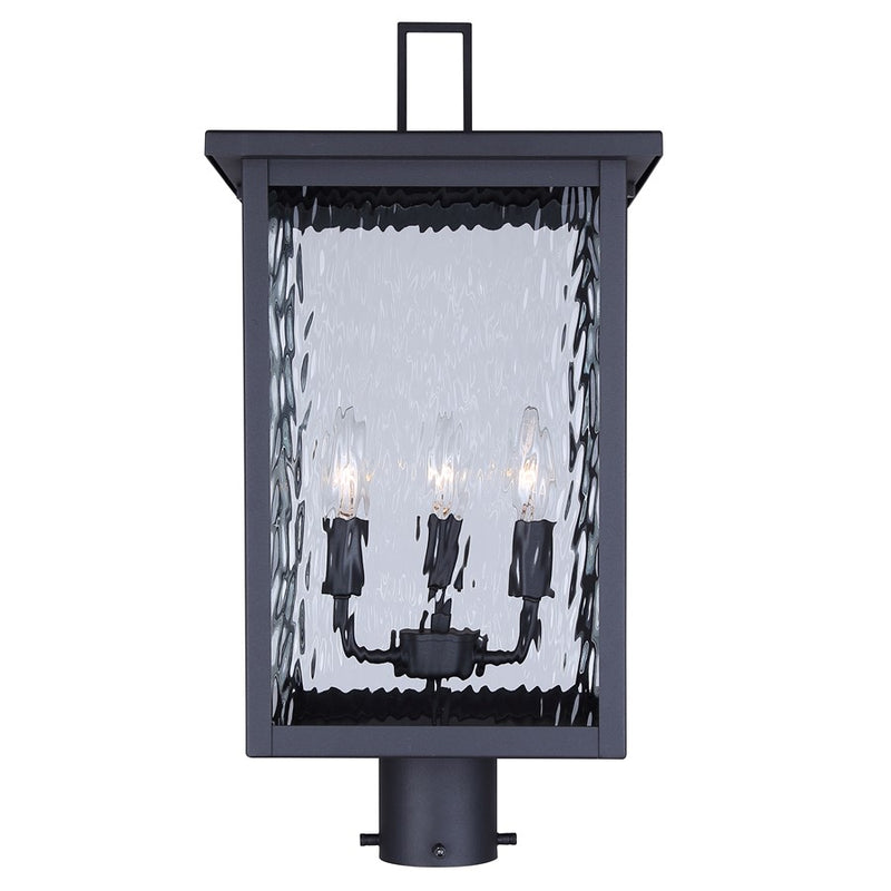 Canarm Shana 11in 3-Light Outdoor Post Lantern | Modern Black and Watermark Glass | Driveway & Entrance | 11 x 11 x 22 in | Model IOL708BK