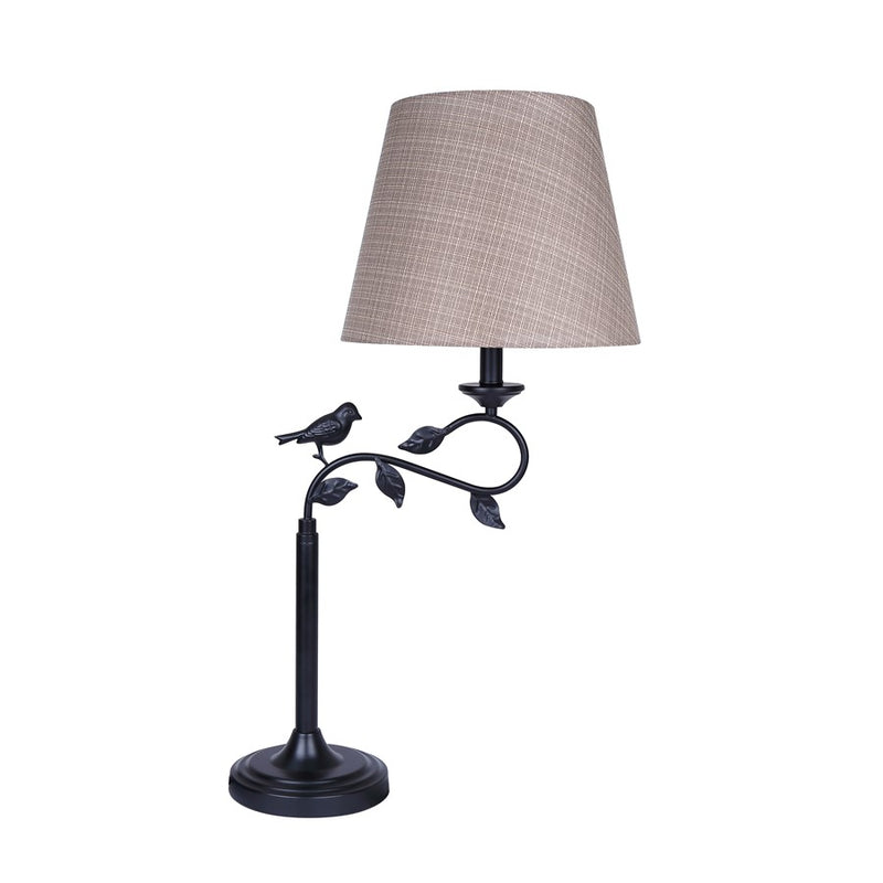Canarm Havran 31in 1-Light Outdoor Table Lamp | Rustic Black Steel and Natural Fabric Shade | Covered Patio & Sunroom | Model IOTL687BK