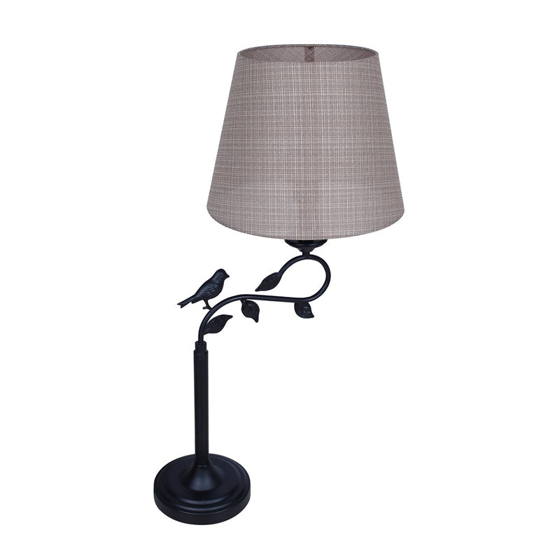 Canarm Havran 31in 1-Light Outdoor Table Lamp | Rustic Black Steel and Natural Fabric Shade | Covered Patio & Sunroom | Model IOTL687BK