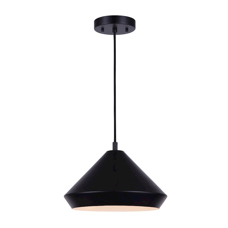 Canarm Byck 12.75in 1-Light Pendant | Mid-Century Matte Black Metal | Kitchen Island & Entryway | 12.75 x 9.5 in Shade | Model IPL1020A13BK