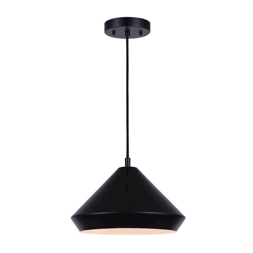 Canarm Byck 12.75in 1-Light Pendant | Mid-Century Matte Black Metal | Kitchen Island & Entryway | 12.75 x 9.5 in Shade | Model IPL1020A13BK