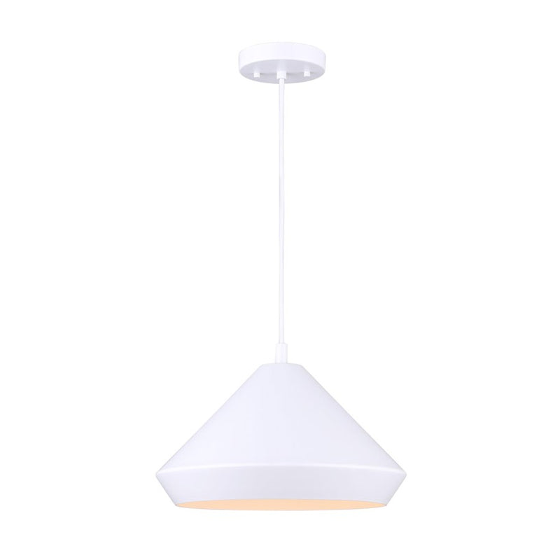 Canarm Byck 12.75in 1-Light Pendant | Mid-Century Matte White Metal | Kitchen Island & Dining Room | 12.75 x 7 in Shade | Model IPL1020A13WH
