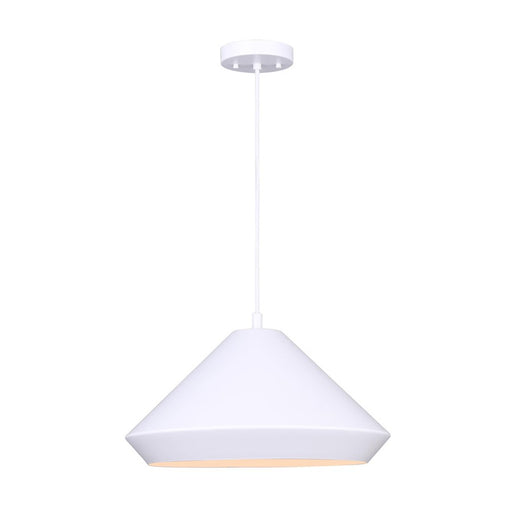 Canarm Byck 16in 1-Light Pendant | Mid-Century Matte White Metal | Kitchen Island & Dining Room | 16 x 58 in | Model IPL1020A16WH