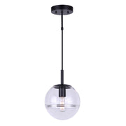 Canarm Neo 9in 1-Light Cord Pendant | Matte Black and Glass | Entryway & Bedside | 9 x 8 x 17 in | Model IPL1051A01BK