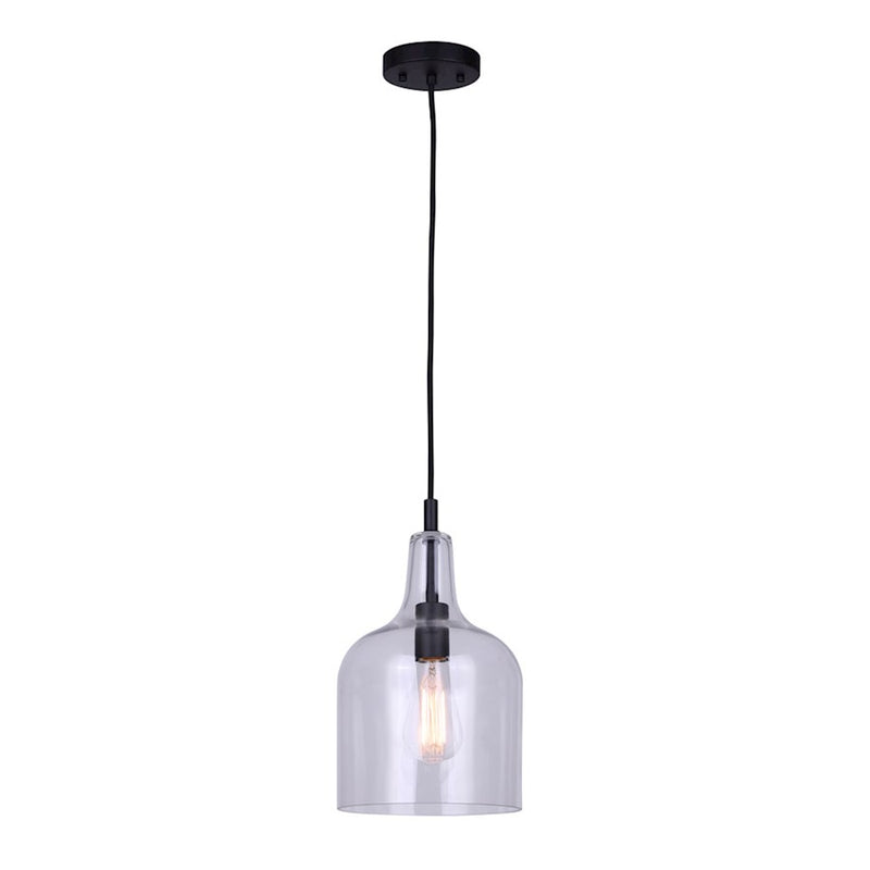 Canarm Keeva 8in 1-Light Pendant | Black Metal and Clear Glass | Kitchen Island & Dining Room | 7.62 x 16 x 62.75 in | Model IPL1059A01BK