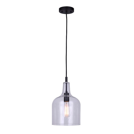 Canarm Keeva 8in 1-Light Pendant | Black Metal and Clear Glass | Kitchen Island & Dining Room | 7.62 x 16 x 62.75 in | Model IPL1059A01BK