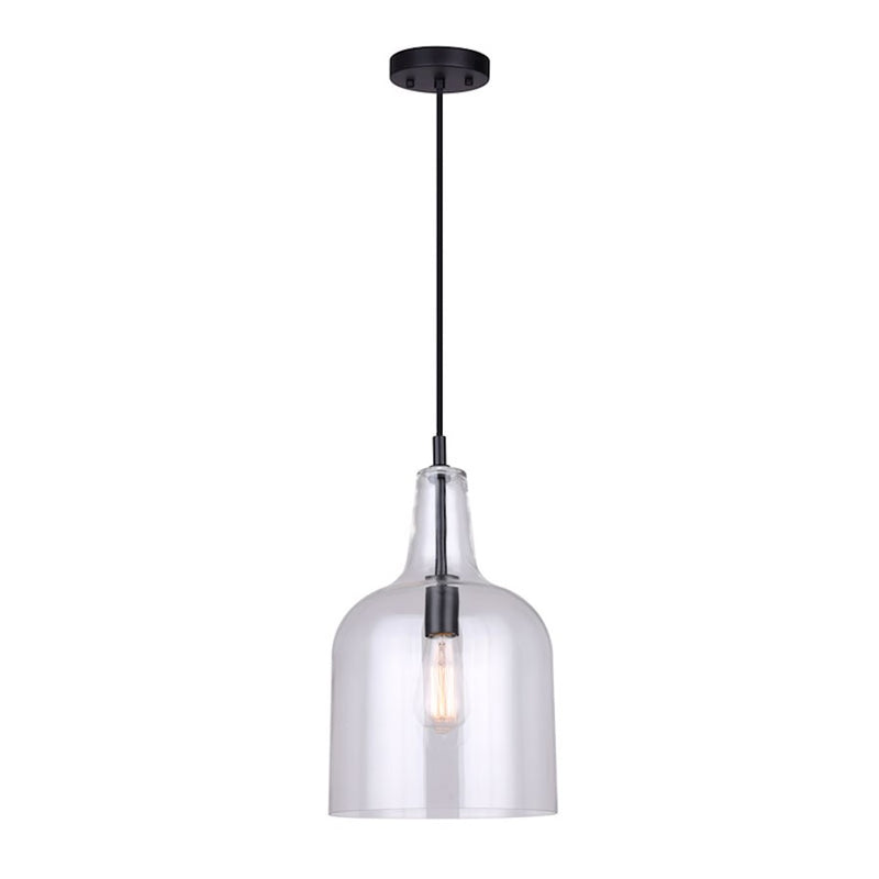 Canarm Keeva 10in 1-Light Pendant | Matte Black and Clear Glass | Kitchen Island & Dining Room | 19.25-66.25 in H | Model IPL1059A01BK10
