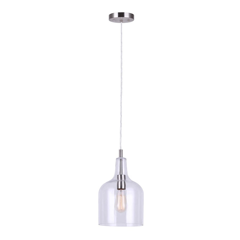 Canarm Keeva 8in 1-Light Pendant | Brushed Nickel and Clear Glass | Kitchen Island & Dining Room | 16-62.75 in H | Model IPL1059A01BN