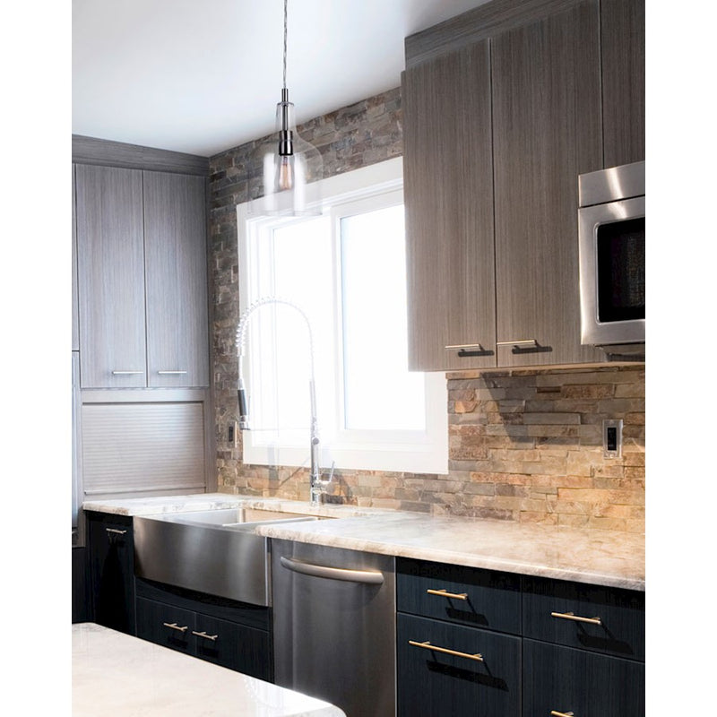 Canarm Keeva 8in 1-Light Pendant | Brushed Nickel and Clear Glass | Kitchen Island & Dining Room | 16-62.75 in H | Model IPL1059A01BN