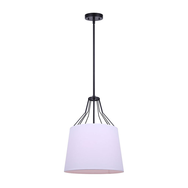 Canarm Anton 13in 1-Light Pendant | Transitional Matte Black and White Fabric Shade | Kitchen Island & Entryway | 13 x 20 in | Model IPL1075A01BK